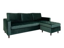 Vanizer Corner Sofa Dark Green Velvet with Black Legs