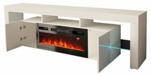 Hezre 200 cm TV cabinet with electric fireplace, white matt / white gloss