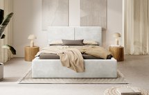 Upholstered bed 160/200 cm Farese gray beige Poso 100 with container and gas actuator corduroy