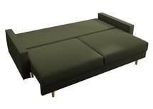 Derban three-seater sofa bed with storage, olive velvet, easy to clean