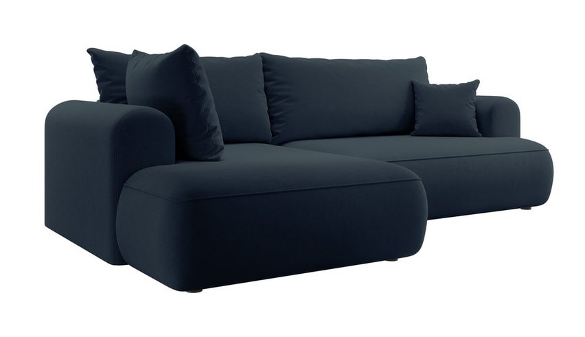 Ovo II L-shaped corner sofa with sleeping function Castel 79 with side and container, easy-to-clean velvet, left-hand