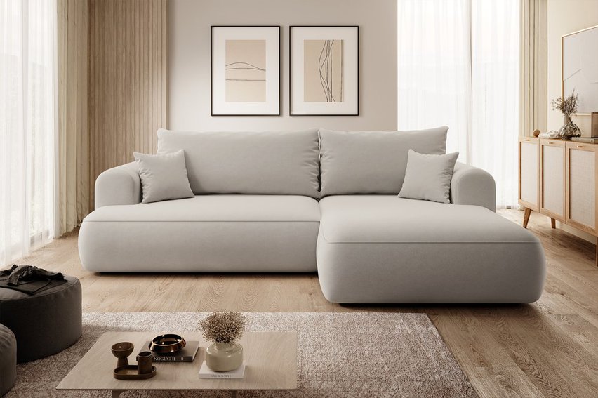 Ovo L-shaped corner sofa with sleeping function with a container in easy-to-clean fabric