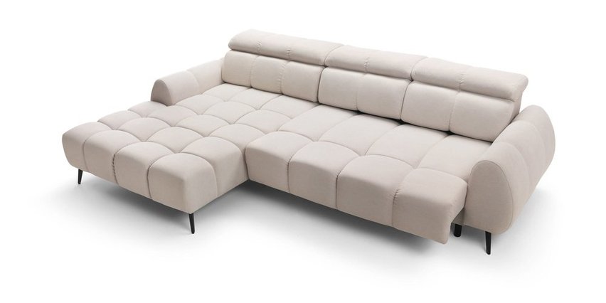 Perre L-shaped corner sofa bed with electrically extendable seat and adjustable headrest (Fabric: Castel 03, Side: Left)