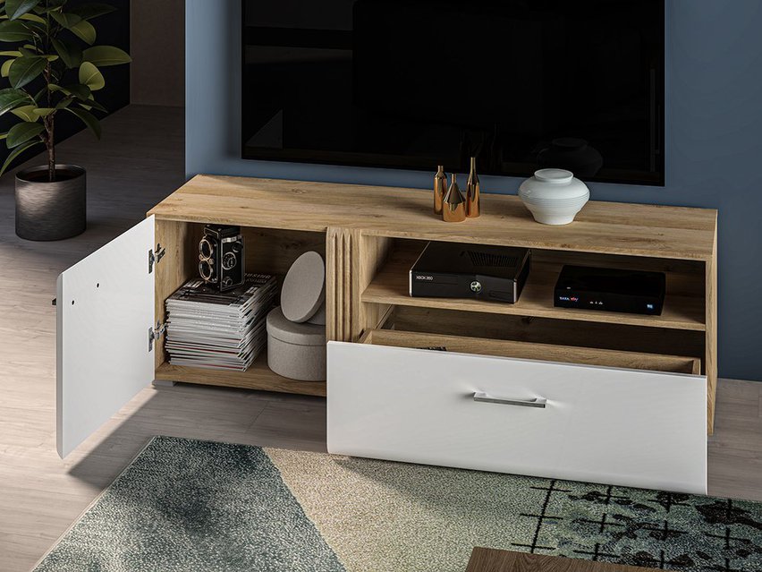 Fandri TV cabinet with drawer 150 cm Castello oak / Gloss white