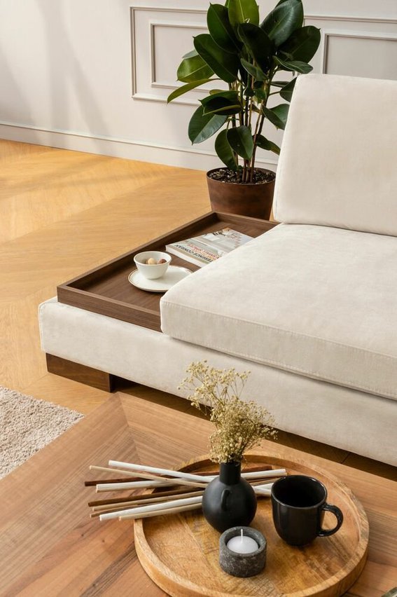 Kouter L-shaped beige corner sofa with right-hand pouf