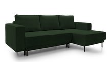 Rodario mini dark green corner sofa with sleeping function with right-hand corduroy container