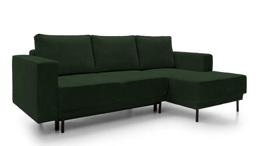 Rodario mini dark green corner sofa with sleeping function with right-hand corduroy container