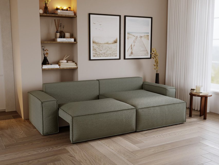 Brylio L-shaped corner sofa with sleeping function with storage, universal, khaki plush