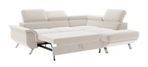 Carenero L-shaped corner sofa with sleeping function with storage and adjustable headrests, cream hydrophobic velvet, right-hand side