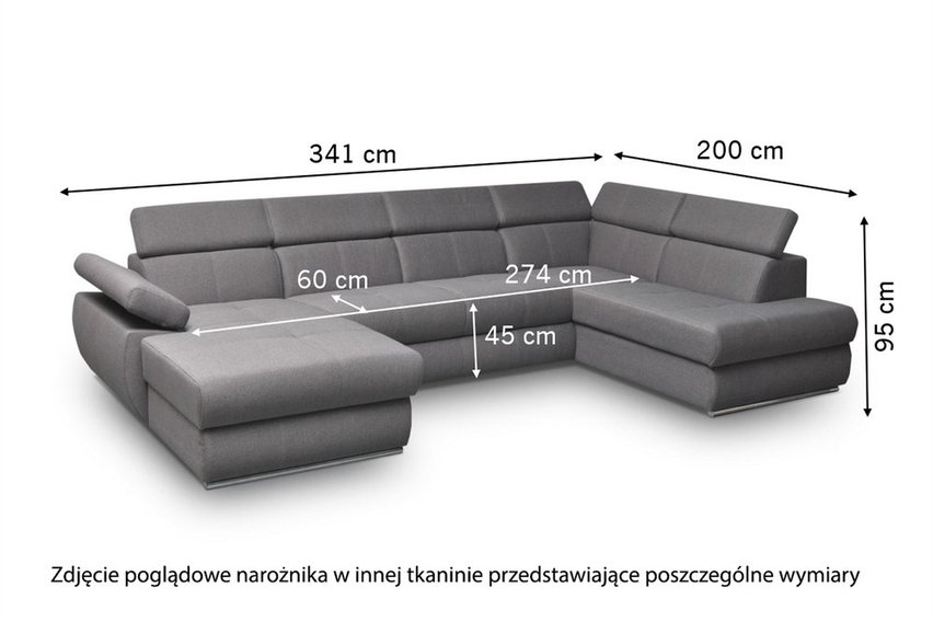 Ararip corner sofa bed 341 cm U-shaped with adjustable headrests (Fabric: Element 23, Side: Right)