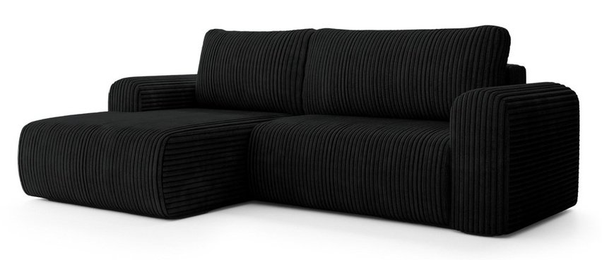 Corner sofa with sleeping function Lelu Tilia 100 L-shaped with a container, thick corduroy, left-hand side