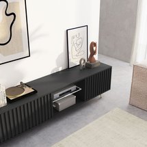 Bello TV cabinet with lamella fronts, 175 cm, black, LED, with gold legs