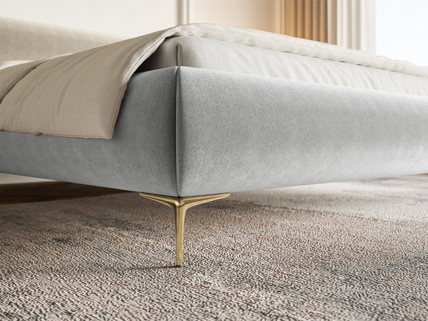 Upholstered bed 160x200 cm Roule Amon 09 hydrophobic velvet gold legs