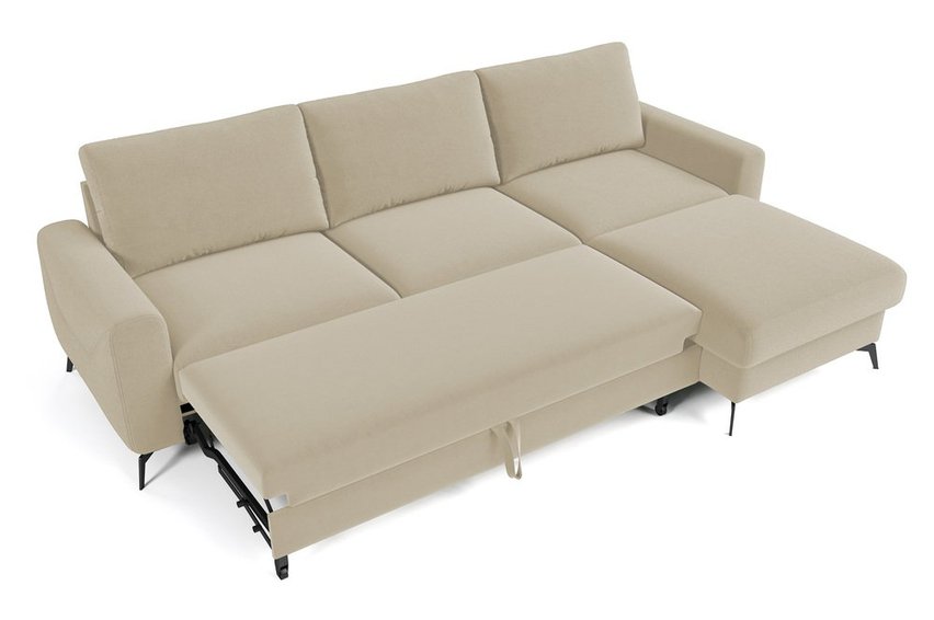 Softano L-shaped corner sofa with sleeping function with Cloud 03 container, easy-cleaning, hydrophobic velvet, right-hand side