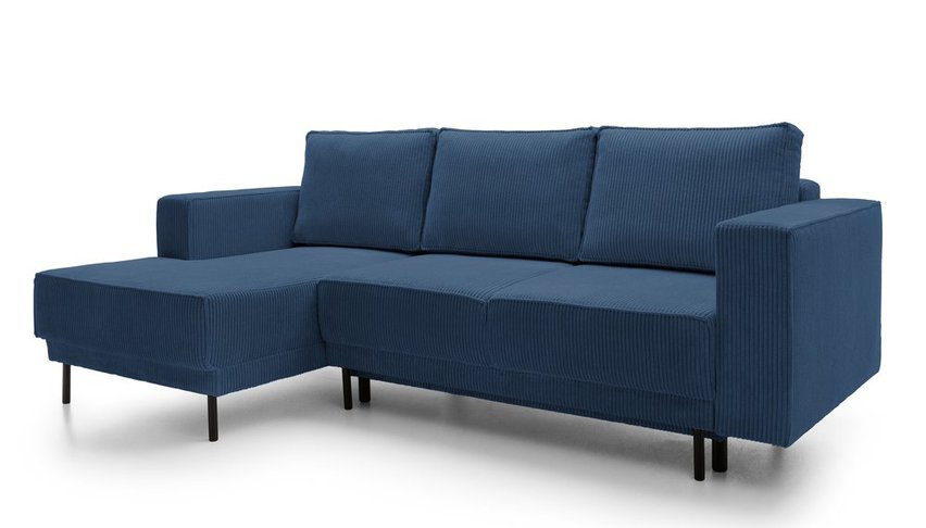 Rodario mini navy blue corner sofa with sleeping function with left-hand corduroy container