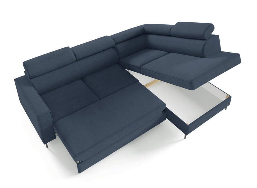 Corner sofa with sleeping function Vero L-shaped with container Neve 77 braid right-hand side