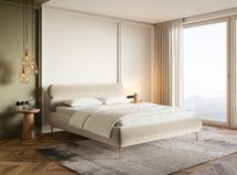 Upholstered bed 140x200 cm Roule with storage, metal frame Amon 17, hydrophobic velor, gold legs