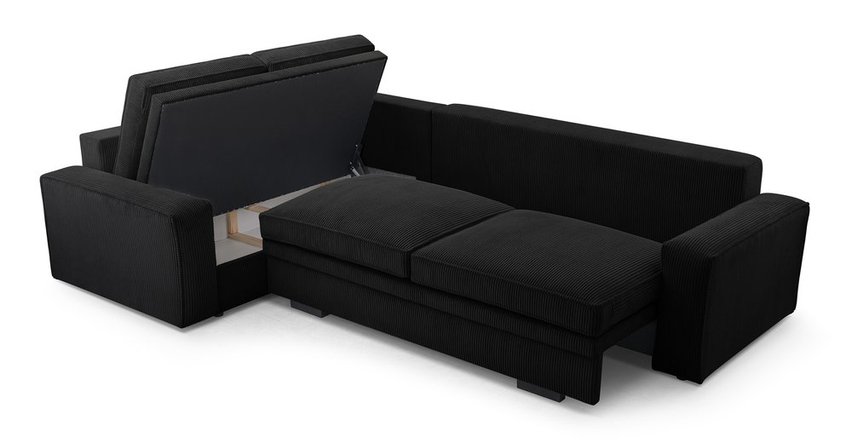 Figline L-shaped corner sofa with sleeping function with container Lincoln 100 corduroy left-hand side