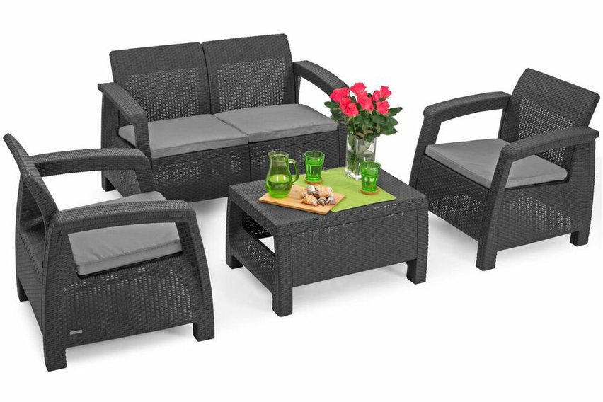 Corfu Keter four-seater garden set with a graphite table