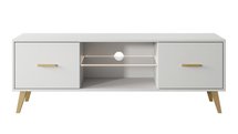 Savoni I TV cabinet, 140 cm, white with gold legs and handles