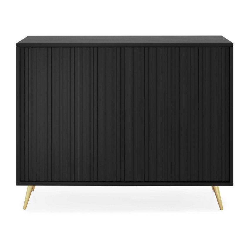 Bello chest of drawers with lamella fronts, 104 cm, black, with gold legs