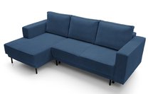 Rodario mini navy blue corner sofa with sleeping function with left-hand corduroy container