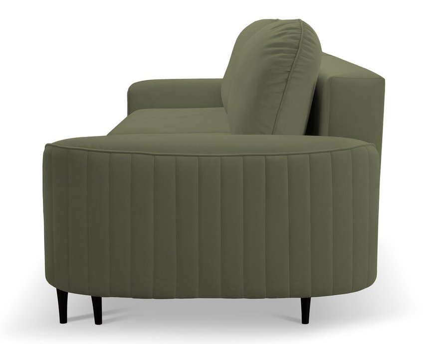 Sotira sofa bed with sleeping function and bedding container, olive velvet