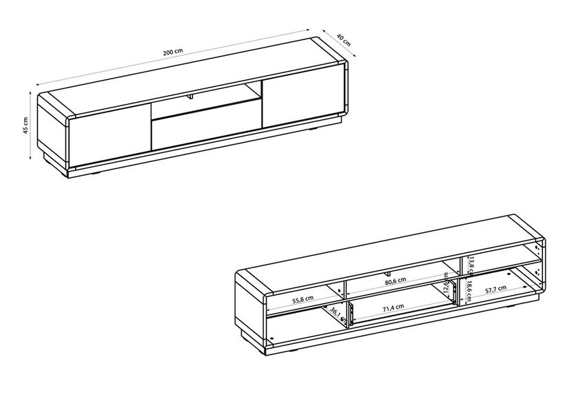 Purnia TV cabinet 200 cm Taurus oak with black fronts (Lighting: No)