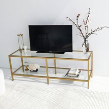 Bassoca glass TV cabinet with gold frame 130 cm