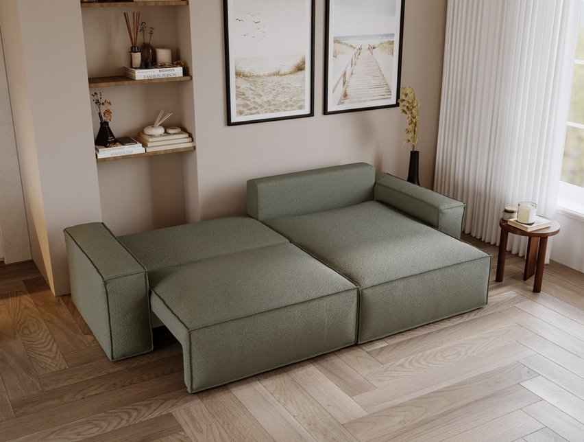 Brylio L-shaped corner sofa with sleeping function with storage, universal, khaki plush