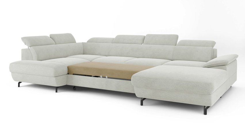 Corner sofa with sleeping function Lambo U-shaped Castel 80 with container, black legs, left-hand side