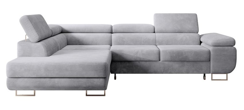 Stevil L-shaped corner sofa with sleeping function with Poso 55 container, left-hand corduroy