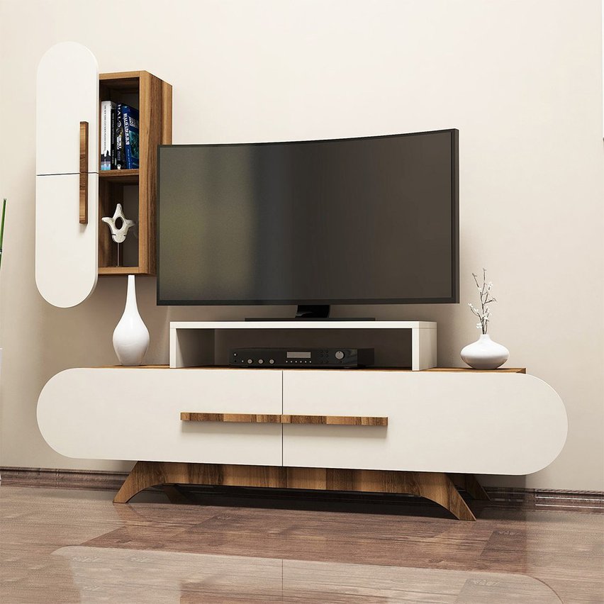 Ovalia TV cabinet 145 cm with cream front and hanging cabinet