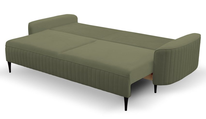 Sotira sofa bed with sleeping function and bedding container, olive velvet