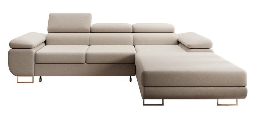 Ganta L-shaped corner sofa with sleeping function with container Castel 03, easy-to-clean velvet, right-hand side