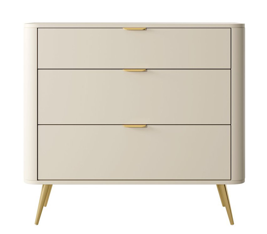 Oval chest of drawers with three drawers, 92 cm, Beige