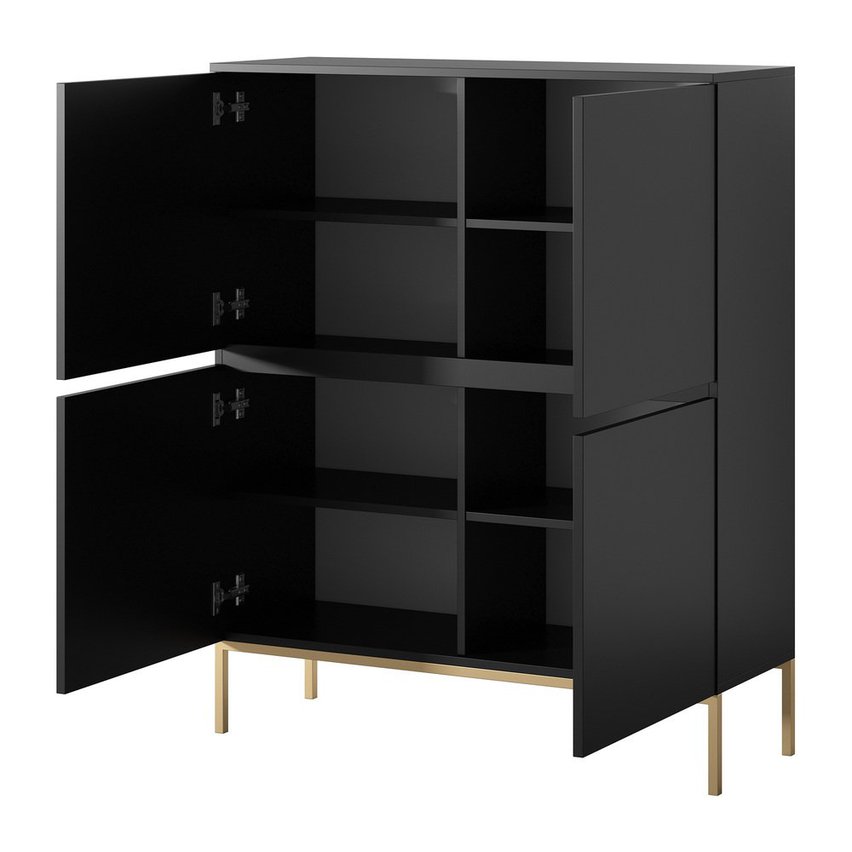 Bemmi high chest of drawers, 100 cm, black with gold legs