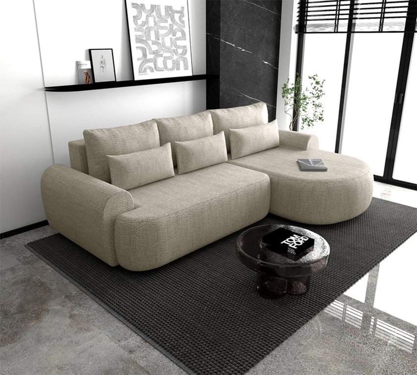 L-shaped right-hand corner sofa Honua with sleeping function Modesto 492 braid