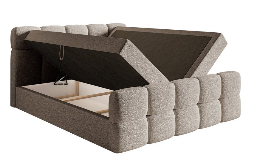 Continental bed 140x200 cm Cloudy with containers and topper Legend 03 boucle