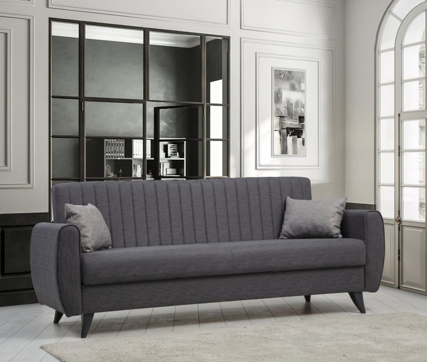 Compulle three-seater sofa with vertical stitching on the backrest, dark gray