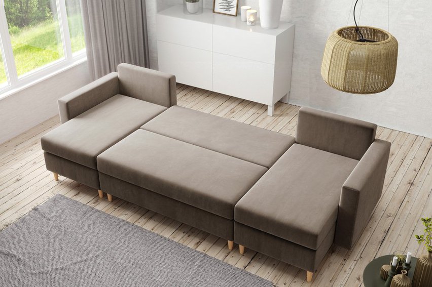 Corner sofa with sleeping function Lengtor U-shaped with container universal Paros 03 velour