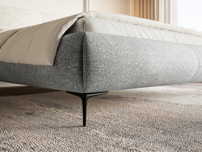 Upholstered bed 140x200 cm Ovalle with storage, metal frame, gray chenille, black legs