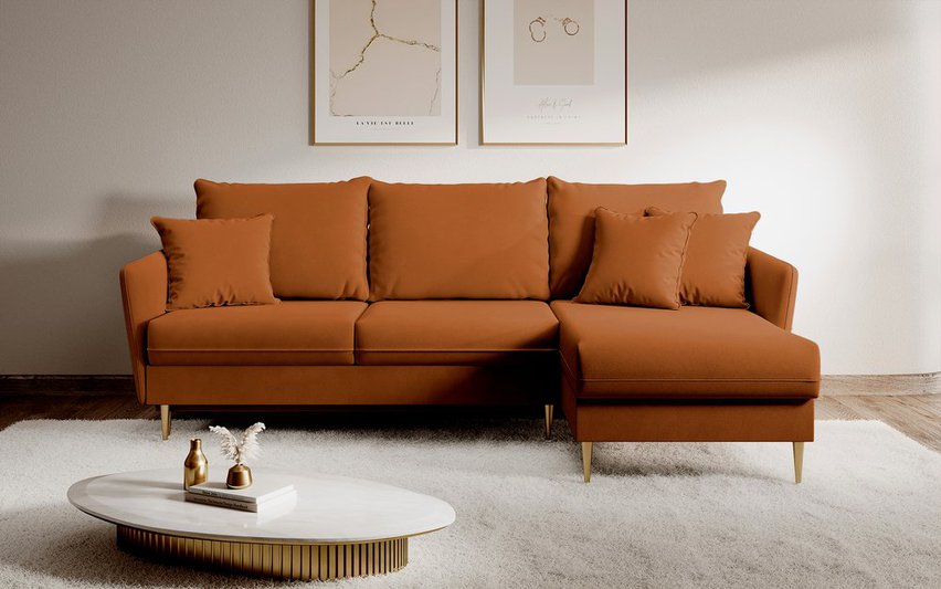 Three-seater corner sofa with sleeping function Volio Magic Velvet 2286 hydrophobic velvet universal golden legs