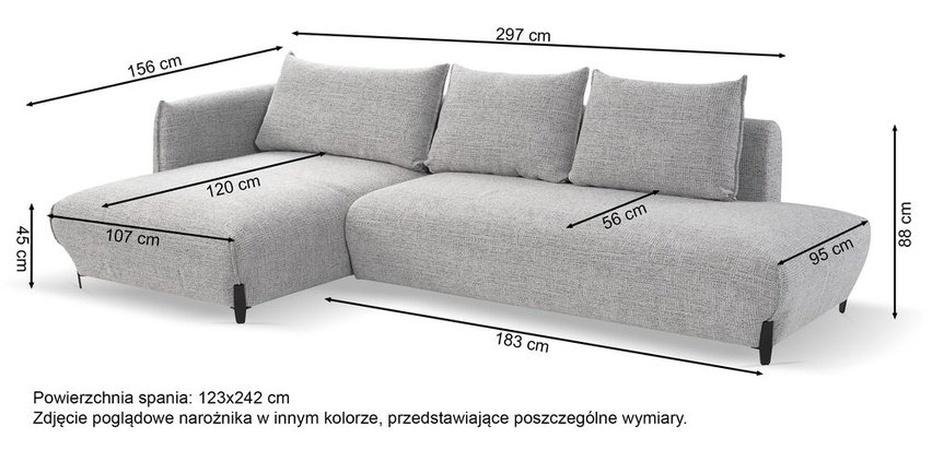 Corner sofa with sleeping function Laresna L-shaped with container Coco 85 braided left-hand side