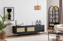 Crattale TV cabinet 180 cm with rattan front, black