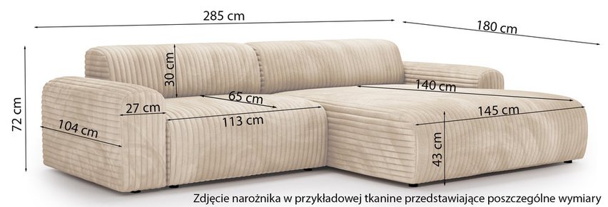 Bervel L-shaped corner sofa Vito 07 right-hand side