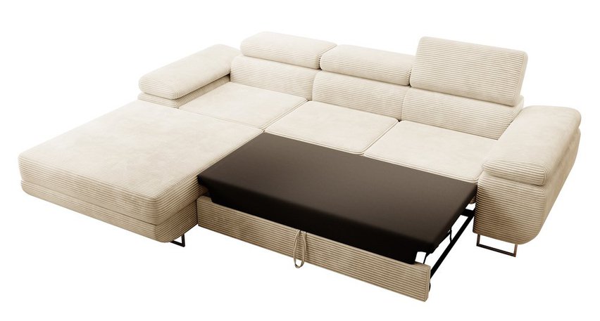 Ganta L-shaped corner sofa with sleeping function with container Poso 105 left-hand corduroy