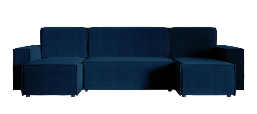 Copertino U-shaped corner sofa with sleeping function with storage, universal, navy blue, hydrophobic velvet