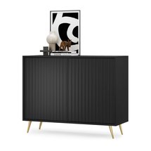 Bello chest of drawers with lamella fronts, 104 cm, black, with gold legs