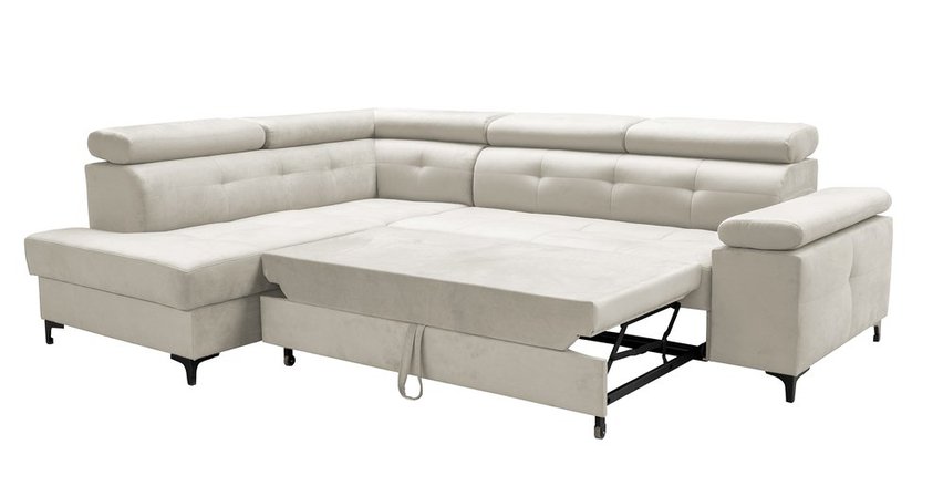 Maliko L-shaped corner sofa with sleeping function, black legs (Fabric: Trinity 01, Side: Left)